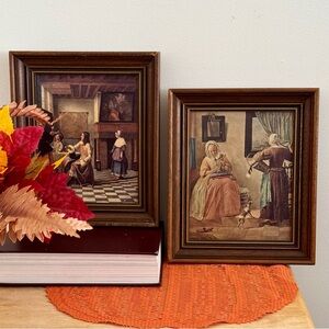Vintage Framed Art Set with Brown Frames